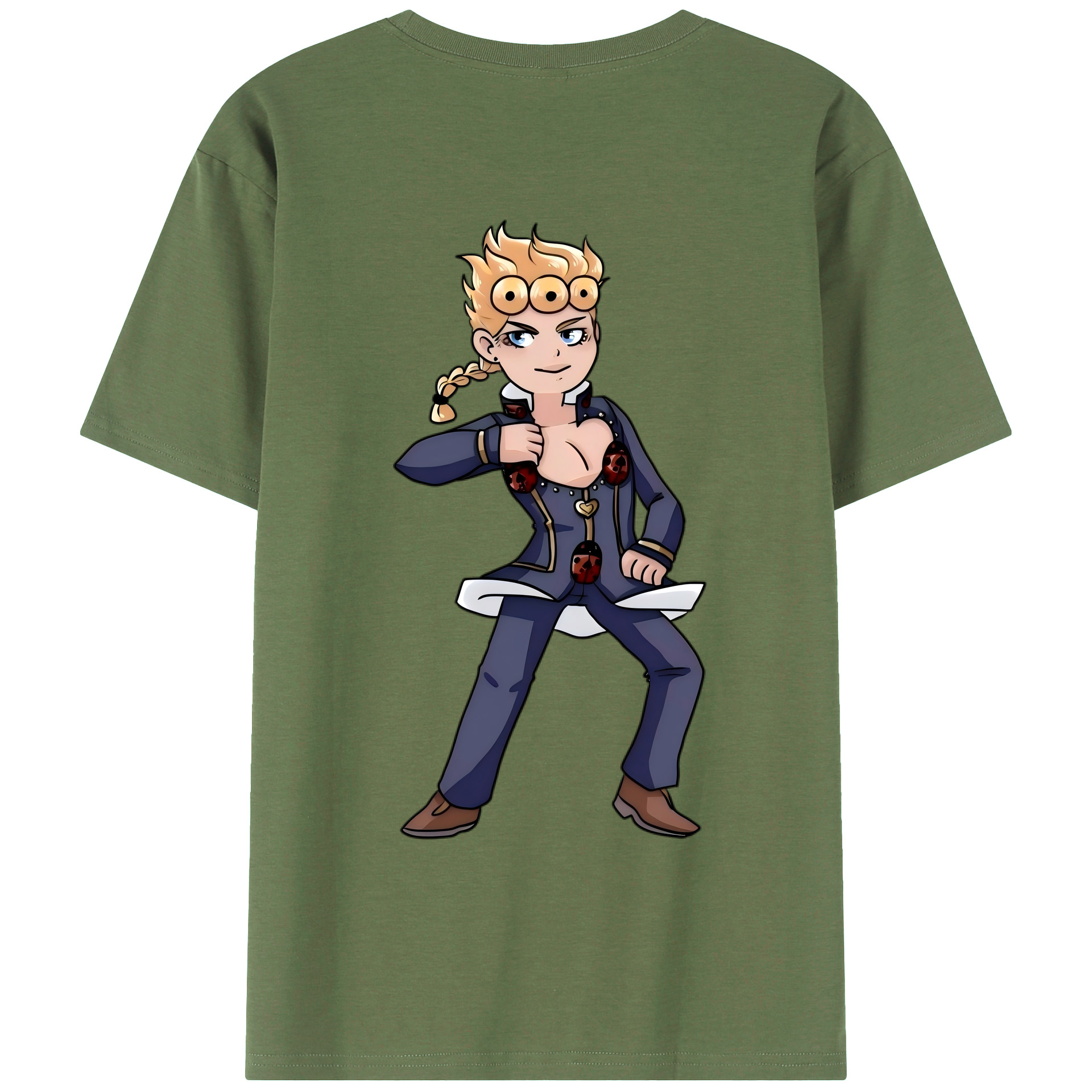 （画像用） ジョジョの奇妙な冒険 ジョルノ?ジョバァーナ JoJo's Bizarre Adventure Giorno Giovanna 綿100％ メンズ半袖Tシャツ（バックプリント） 通気性